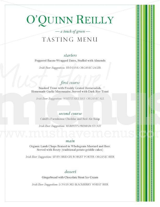 St. Patrick Green Stripe Tasting Menu | page 1