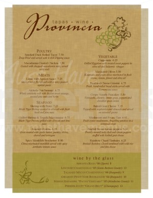 Parchment Tapas Menu