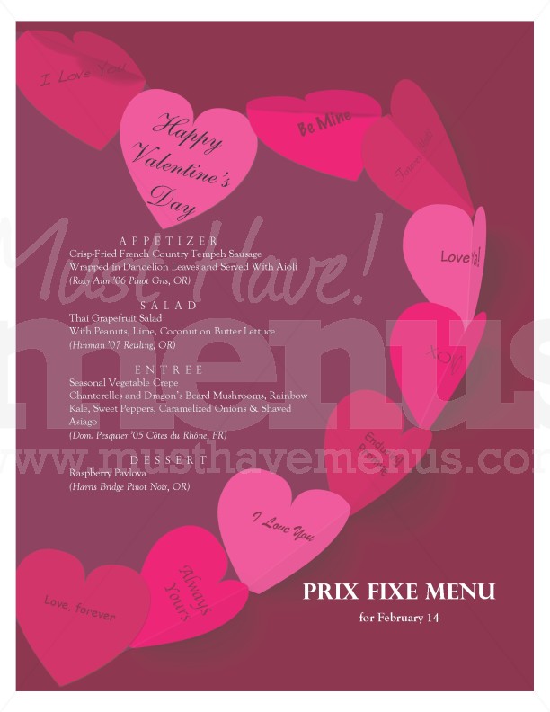 Paper Hearts Valentine's Day Menu | page 1