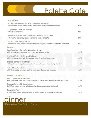 Modern Russet Cafe Menu
