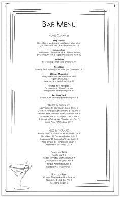 Straight Up Martini Bar Menu