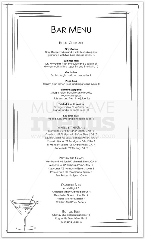 Straight Up Martini Bar Menu | page 1