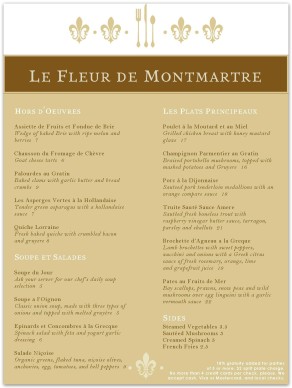 Fleur De Lis French Menu