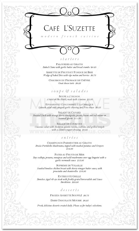 Rococo French Menu | page 1
