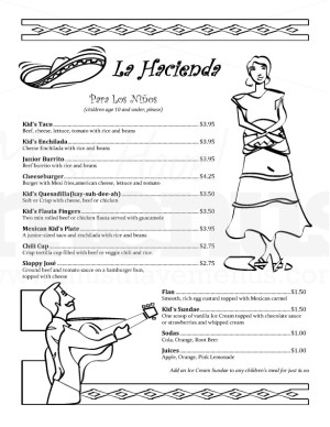 Serenade Kids Mexican Menu