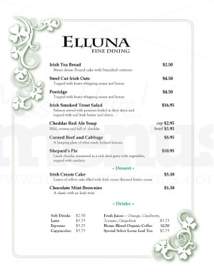 Eirinn Irish Menu