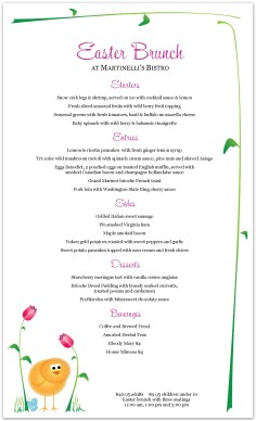 Tulip and Chick Easter Menu Long