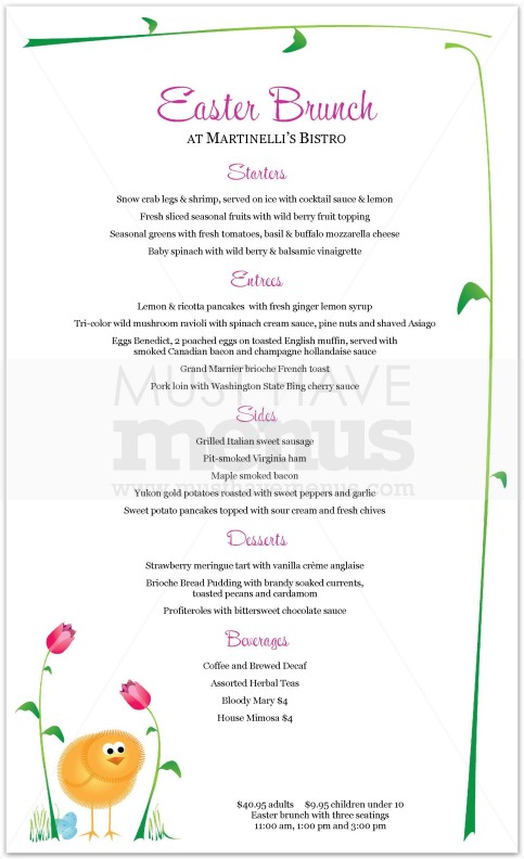 Tulip and Chick Easter Menu Long | page 1