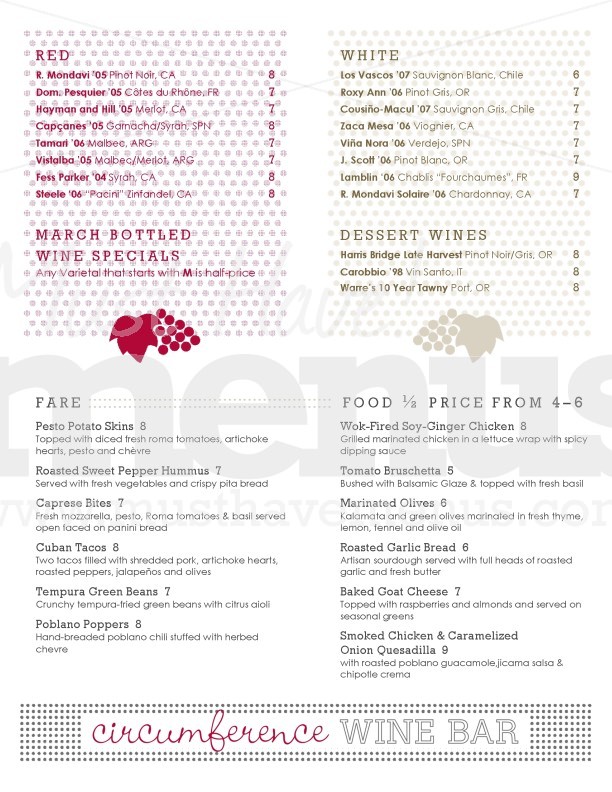 Dotted Grape Wine Bar Menu | page 1