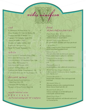 Vintage Label Wine Bar Menu