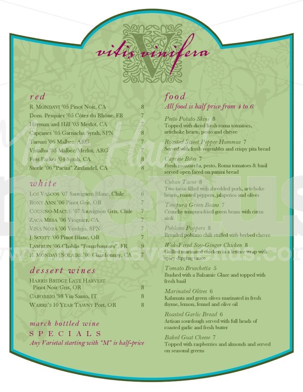 Vintage Label Wine Bar Menu | page 1