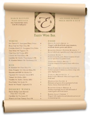 Scrolled Wine Bar Menu