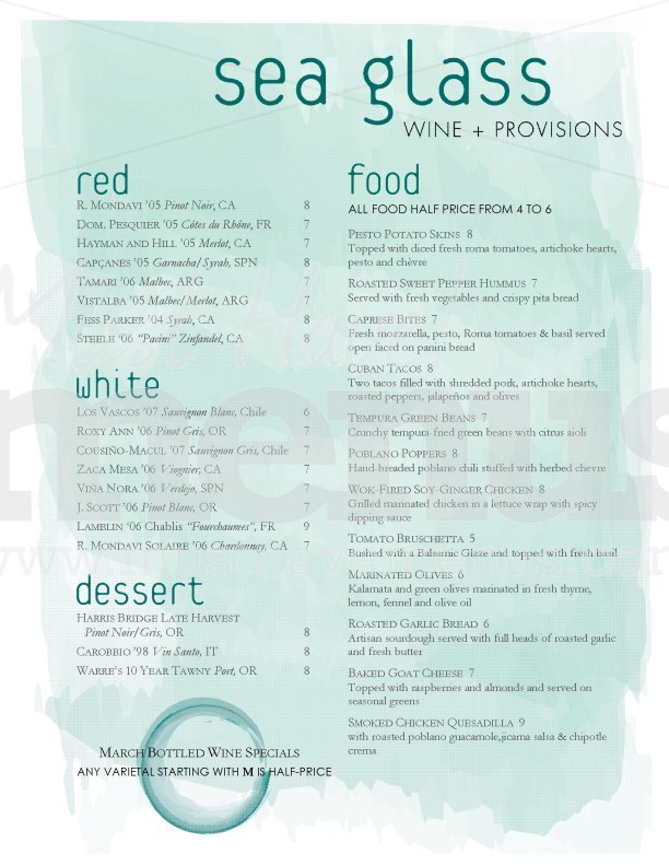 Watercolor Wine Bar Menu | page 1