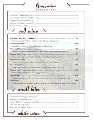 Vineyard Wine Bar Menu