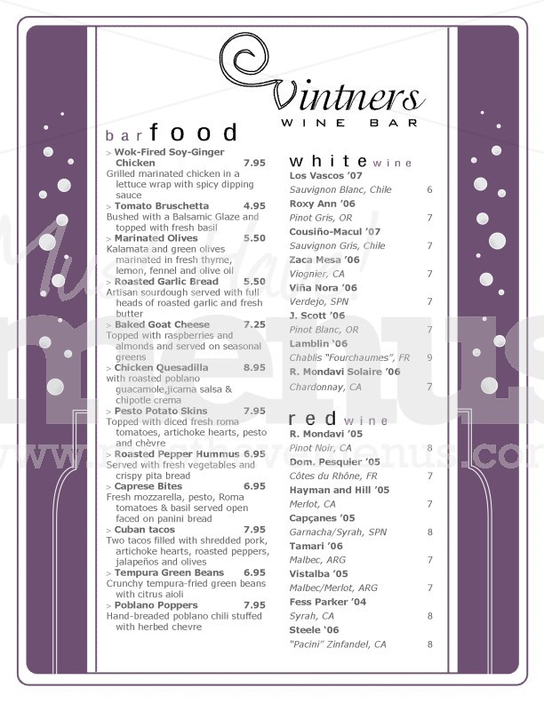 Purple Bottle Wine Bar Menu | page 1