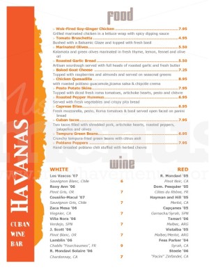 Merengue Wine Bar Menu