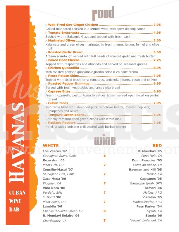 Merengue Wine Bar Menu | page 1