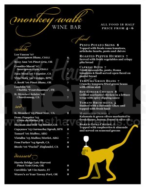 Gold Monkey Wine Bar Menu