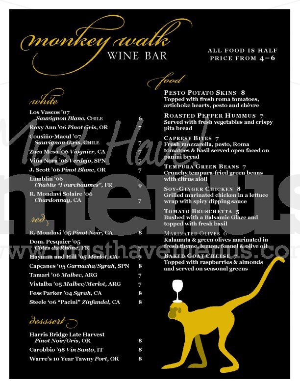 Gold Monkey Wine Bar Menu | page 1