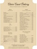 Antique Bakery Menu