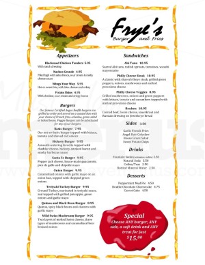 Burger Restaurant Menu Long