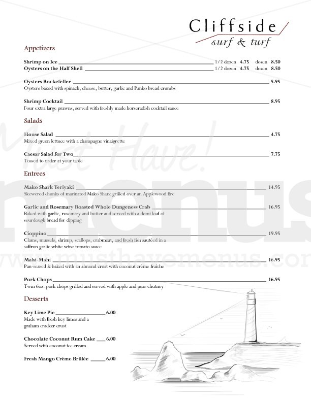 Bay Seafood Menu | page 1