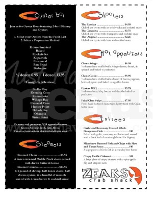 Crab Shack Menu