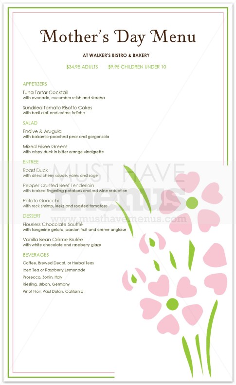 Mother's Day Restaurant Menu Long | page 1