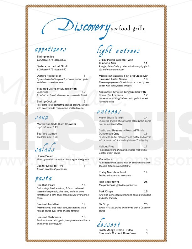 Seafood Grille Menu Long | page 1