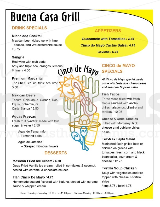 Cinco de Mayo Restaurant Menu | page 1