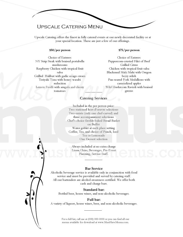 Catered Dinner Menu | page 1
