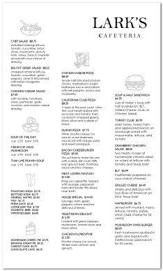 Diner Menu Long