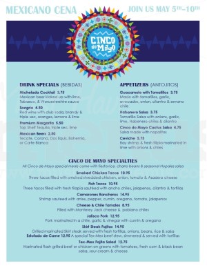 Mexico Cinco de Mayo Menu