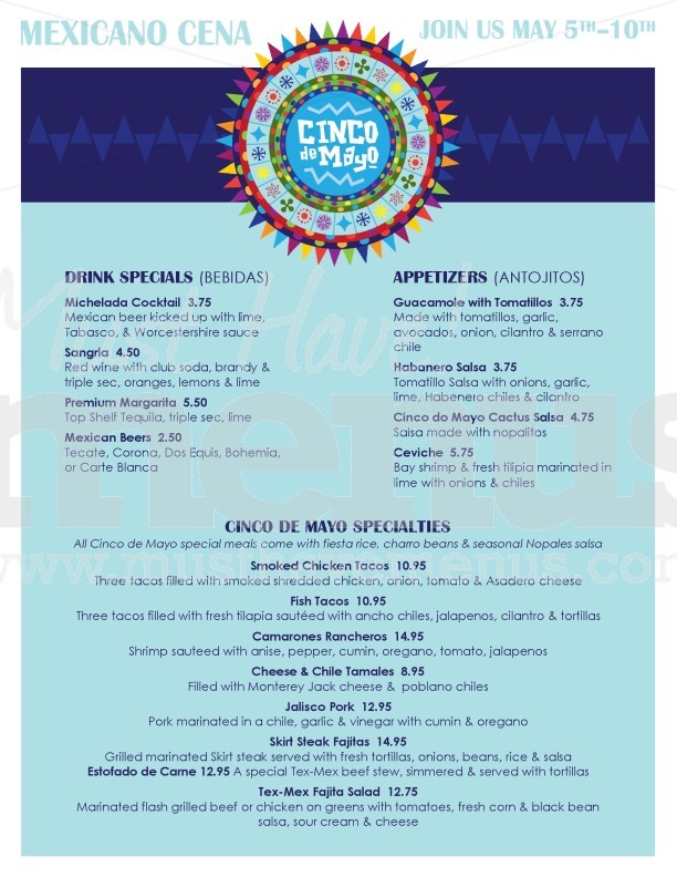Mexico Cinco de Mayo Menu | page 1