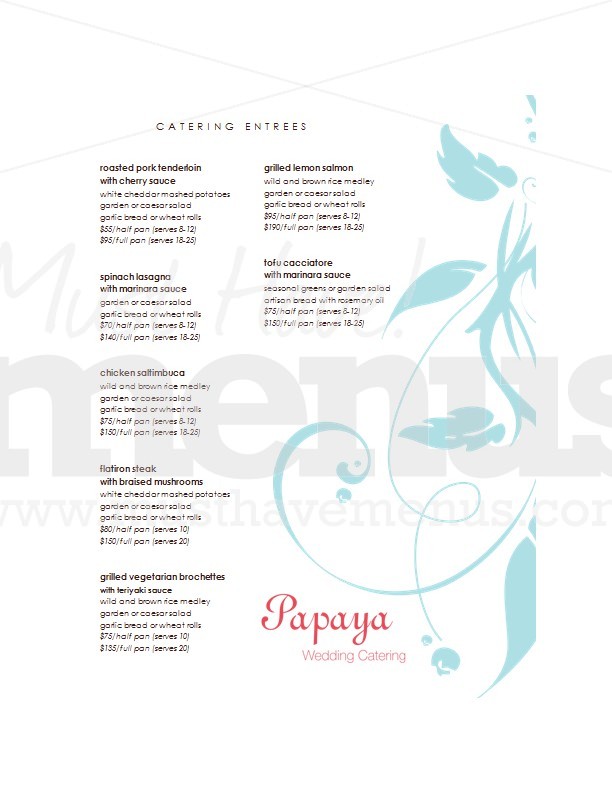 Wedding Reception Catering Menu | page 1