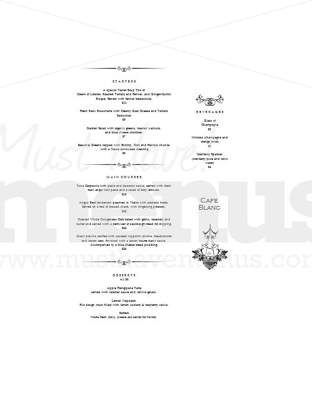 Chandelier Fine Dining Menu Long | page 1