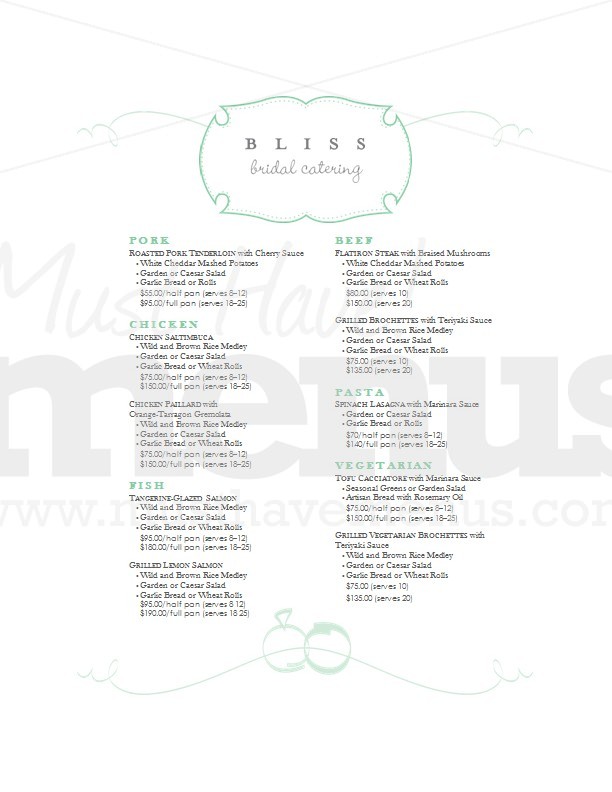 Bride Wedding Catering Menu | page 1