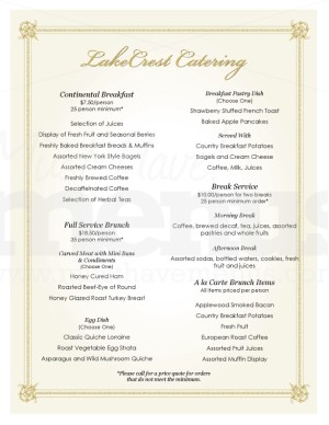 Breakfast Catering menu