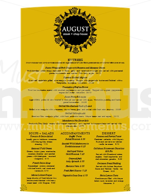 Fine Steakhouse Menu Long | page 1