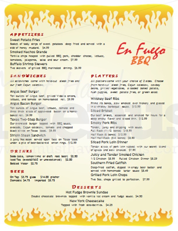 Fire Barbecue Menu | page 1