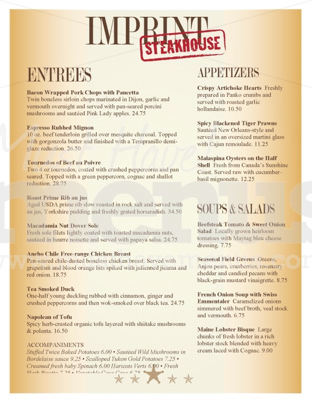 Traditional Steakhouse Menu | page 1