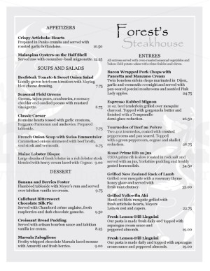 Fancy Steakhouse Menu