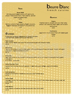 Contemporary Fine Dining Menu