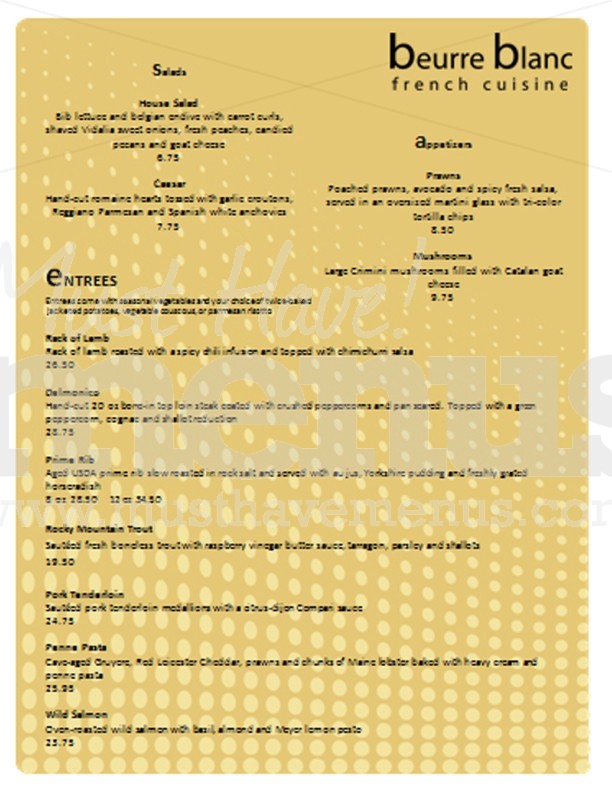 Contemporary Fine Dining Menu | page 1