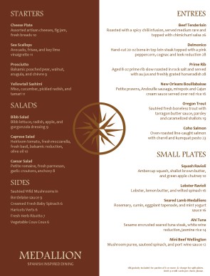 small menu templates