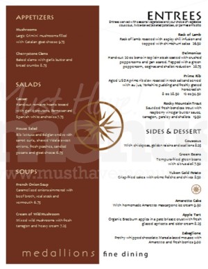 Medallion Fine Dining Menu
