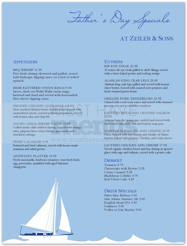 Ocean Father's Day Menu | page 1