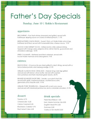 Golf Father's Day Menu
