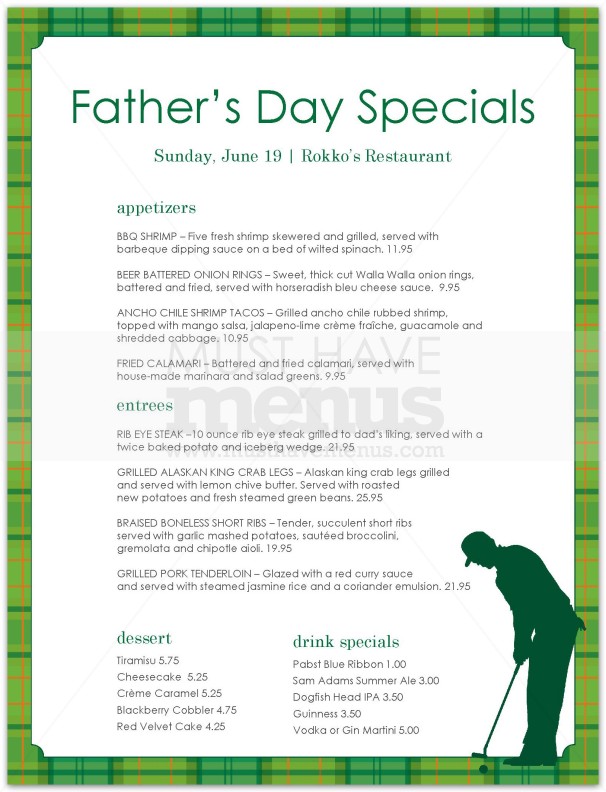 Golf Father's Day Menu | page 1