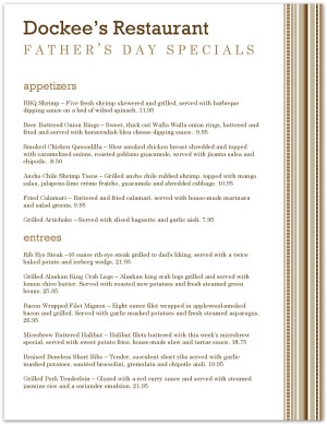 Stripes Father's Day Menu